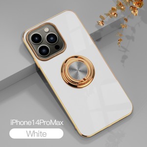 Shockproof Plating Soft TPU Ring Stand Smart Phone Case, For iPhone 14
