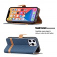 Solid Color Denim Card Wallet Flip Leather Stand Smart Phone Case Cover