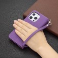 Solid Color Luxury PU Leather Card Slot Wallet With Wrist Strap Smart Phone Case Cover