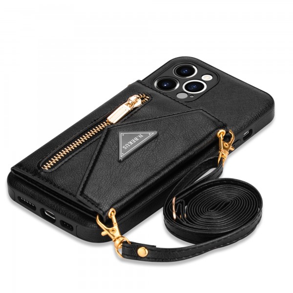 Zipper Coin Slot Kickstand with Crossbody Strap Smartphone Wallet Case