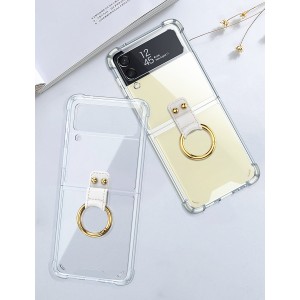 For Samsung Galaxy Z Flip3 5G Shockproof Rubber Clear Ring Holder TPU Case Cover, For Samsung ZFlip3