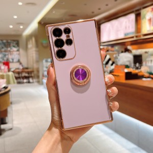 Plating Love Heart Bling Diamond Ring Stand Stylish Silicone Soft Phone Case, For Samsung Galaxy S21 FE