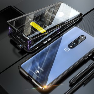 OnePlus 7 Case,Magnetic Adsorption Metal Frame Double Sides Tempered Glass With Screen Protector 360 Full Protection Shockproof, For OnePlus 7