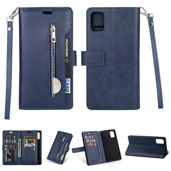 Samsung Galaxy A81 & Note10 Lite & M60S Case, 9 Cards Holder Folio Flip Leather Zipper Purse Magnetic Wallet with Strap, Money Pocket Kickstand Full Protective Cover