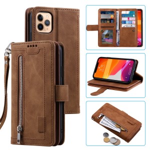 Leather Flip Zipper Purse Wallet Case Cover Built-in 9 Card Slots , For Samsung A30/Samsung A20