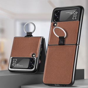 Shockproof Smartphone Case Leather Slim Cover W/Back Ring Holder, For Samsung ZFlip3